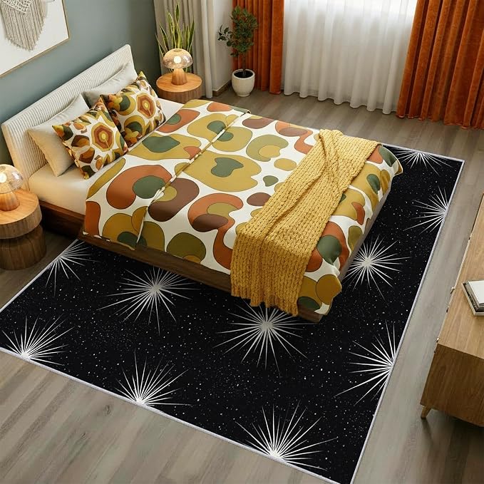 Starburst Rug Large 8x10 Mid Century Modern Retro Pattern Area Rugs for Living Room, Bedroom, Starburst Home Decor Accessories Indoor Carpet, Non Slip & Machine Washable