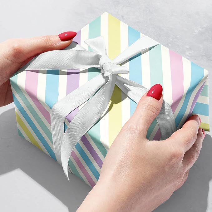 Jillson Roberts Bulk Gift Wrap, Everyday Gift Wrapping Supplies, Pastel Stripe, Full Ream 833 feet x 24 inches