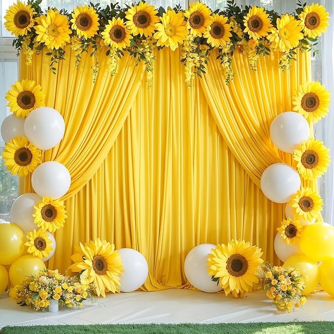 8 Panels Yellow Backdrop Curtain for Parties Wrinkle Free Lemon Yellow Photo Curtains Backdrop Drapes Fabric Decoration for Birthday Party Wedding Baby Shower 40ft(W) x 10ft(H)