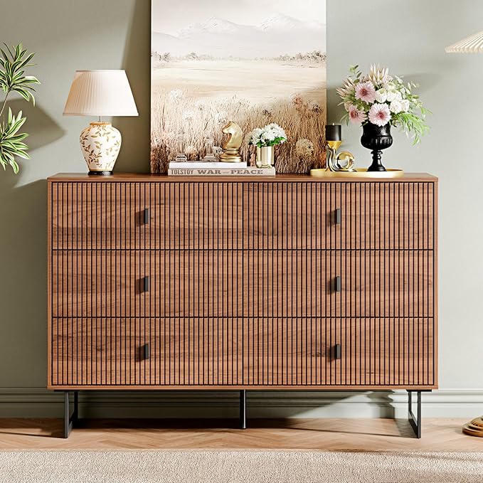 Chrangmay Modern Chest of Drawers with 6 Drawers,Deep Drawers,Clothes Organizer,Large Storage Cabinet for Living Room, Bedroom,Hallway,with Anti-Tipping Device,Brown