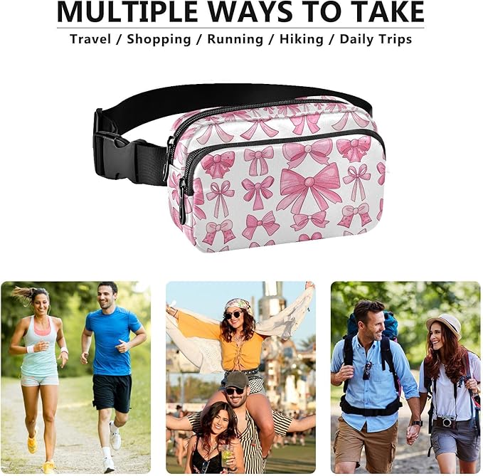 Cute Pink Bows Fanny Pack for Women Men Water Resistant Fashion Waist Packs with Adjustable Strap Belt Bag for Travel Workout Jogging Hiking 21220633