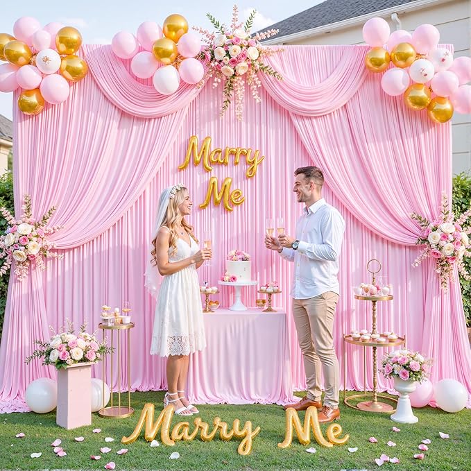8 Panels Pink Backdrop Curtain for Parties Baby Shower Wrinkle Free Pink Photo Curtains Backdrop Drapes Fabric Decoration for Wedding Birthday Party 40ft(W) x 10ft(H)