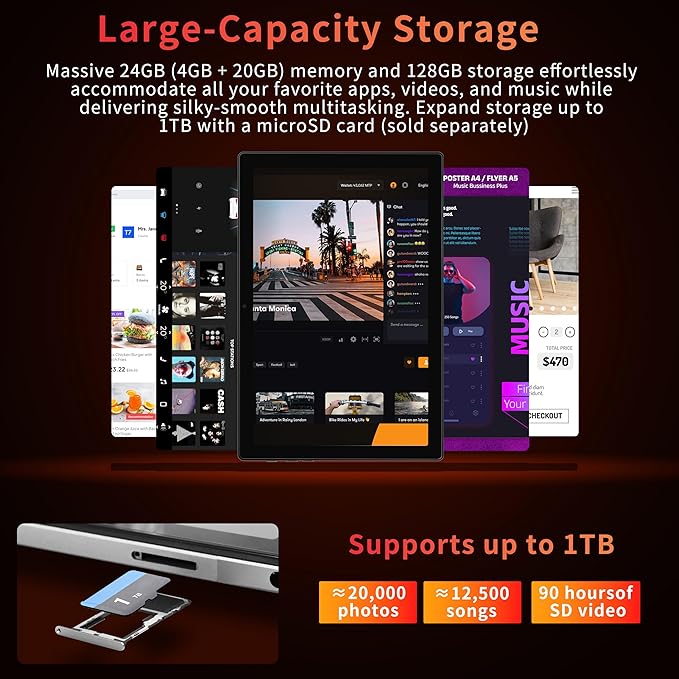 Android Tablet with Keyboard, 10 inch Android 15 Tablet with 24GB(4+20)RAM+128GB ROM(1TB Expand),8-Core, 7200mAh, 5G WiFi, Bluetooth5.0, Widevine L1, Electronics Tablets with Keyboard, Case, Stylus