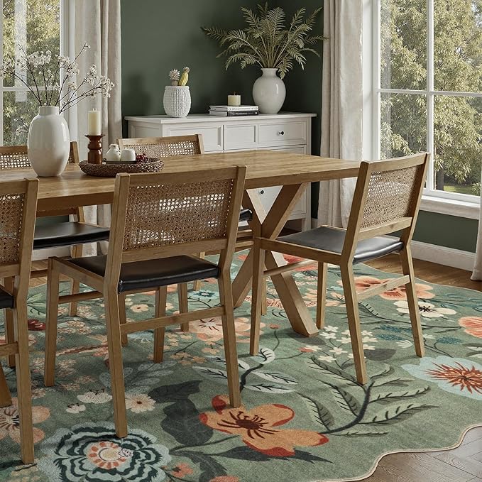 DCX Vintage Floral Rug 5x7, Washable Sage Green Rug for Living Room, Kid & Pet Friendly with Rubber Back Non Slip, Soft Low Pile Carpet, Stain Resistant Rug for Bedroom, Nursery, Dining Room