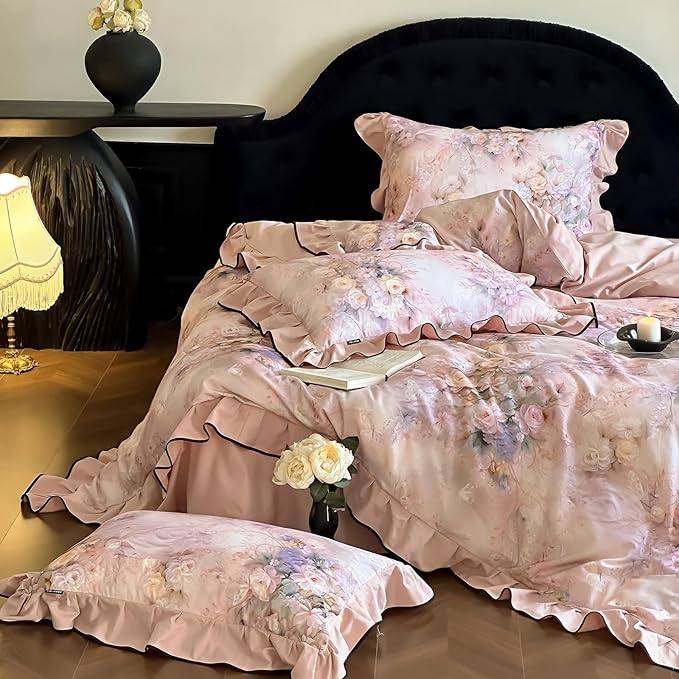 HighBuy Ruffle Floral Bedding Duvet Cover King,Durable Brushed Cotton Breathable Cottagecore Bedding Set for Women Girls,1 King 104"x90" Duvet Cover and 2 Ruffle Pillowcases