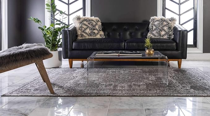 Unique Loom Bromley Collection Area Rug - Wells (7' 1" x 10' Rectangle, Dark Gray/ Gray)
