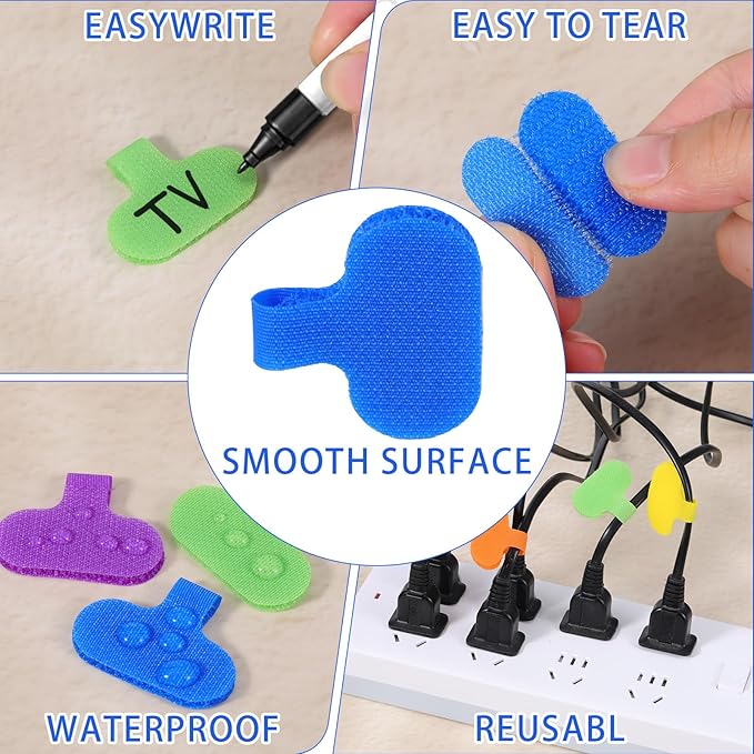 Multi-Color Nylon Cable Labels Tags, 30 PCS Reusable Cord Labels for Electronics Writable Electronic Cable Identification Tags, Self-Adhesive Oval Tag Wire Label Wire Markers for Organization