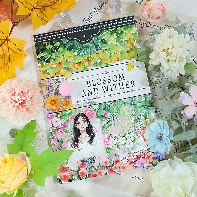 Snycler Sticker Book - 20 Sheets Vintage PET Stickers for Scrapbooking, Junk Journaling, Ephemera, and Decorative Crafts-Blossom and Winter