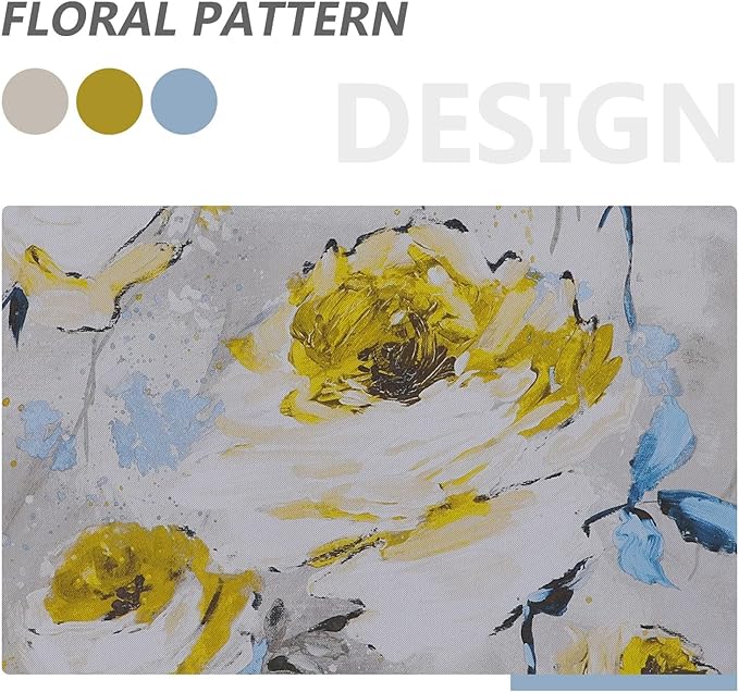 MYSKY HOME Yellow Floral Curtains, 108 Inch Length, 2 Panels, Thermal Insulated, Room Darkening, Grommet, Vintage Decorative Curtains for Living Room in Grey and Yellow