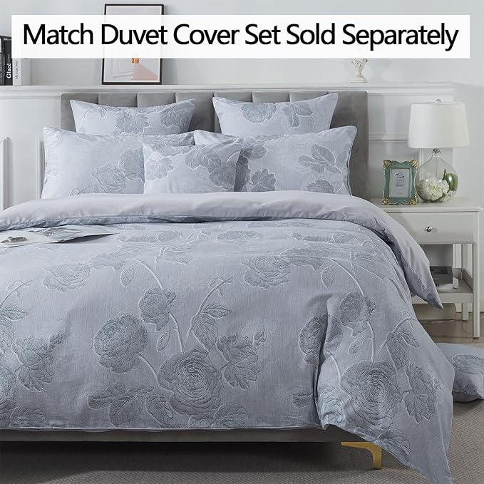 FADFAY Grey Vintage Floral King Size Sheets Set 100% Brushed Cotton Shabby Rose Flower Pattern Bedding Set Deep Pocket Sheets with 2 Pillowcases Luxury Breathable Soft 4pcs, King Size