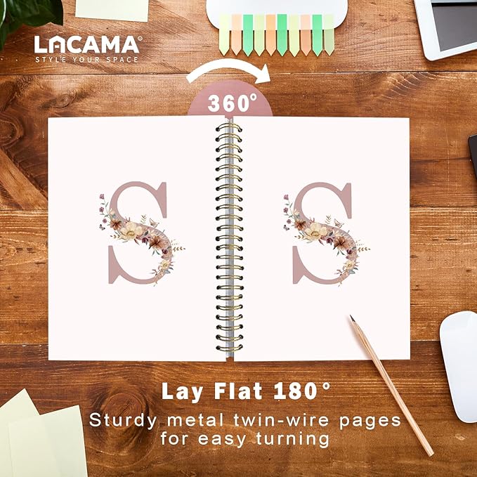 Lacama Pink Initial Letter S Notebook Journal, Customized Monogrammed Gifts, Aesthetic Wildflower Personalized Spiral Notebook, Birthday Gifts for Women, School Supplies, Office Supplie 5.5x8.3