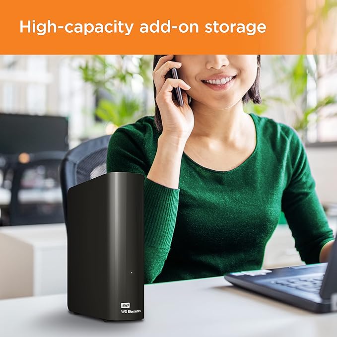 WD 16TB Elements Desktop External Hard Drive, USB 3.0 for plug-and-play storage - WDBWLG0160HBK-NESN