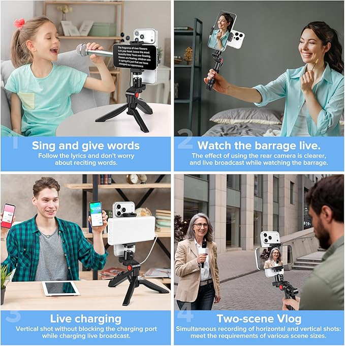 Teleprompter Kit for iPhone & Android (with Tripod), Double Phone Holder for Video Recording, Easy Storage and Transport for Vlogging, YouTube, Live Streaming, TikTok