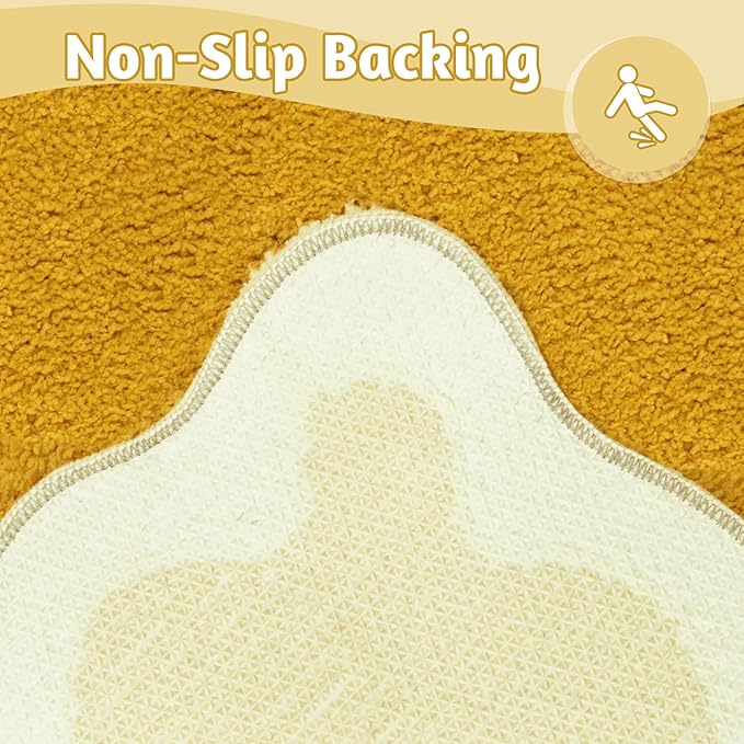 Uphome Bathroom Runner Rug, Large Water Absorbent Cute Bath Mat Non Slip Washable, 24x60 Soft Irregular Shaped Shaggy Microfiber Bath Runner Rug for Floor, Bathtub, Bedroom, Yellow
