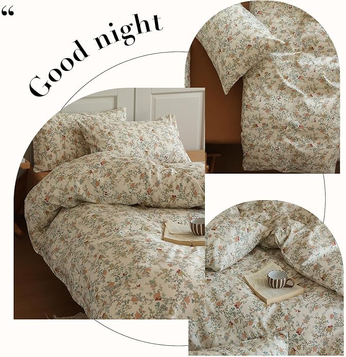 Vintage Style Botanical Floral Duvet Cover Full 3 Pieces Chic Floral Tree Branches Bedding Set Cotton Botanical Flower Duvet Cover with 2 Pillowcases Boho Floral Cottagecore Duvet Covet Full Size