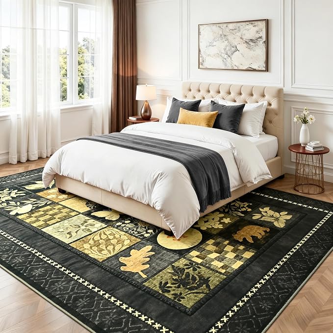Tepook 8x10 Area Rugs for Living Room, Modern Large Geometric Rug for Bedroom, Washable Patchwork Rug Indoor Non Slip Throw Carpets for Dining Room Office Farmhouse Home Decor, Dark Grey