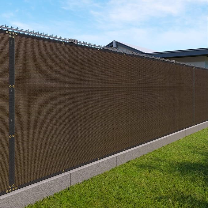 Windscreen4less Privacy Fence Screen Heavy Duty Windscreen Fencing Mesh Fabric Shade Net Cover with Brass Grommtes for Outdoor Wall Garden Yard Pool Deck, 6'x119' Brown