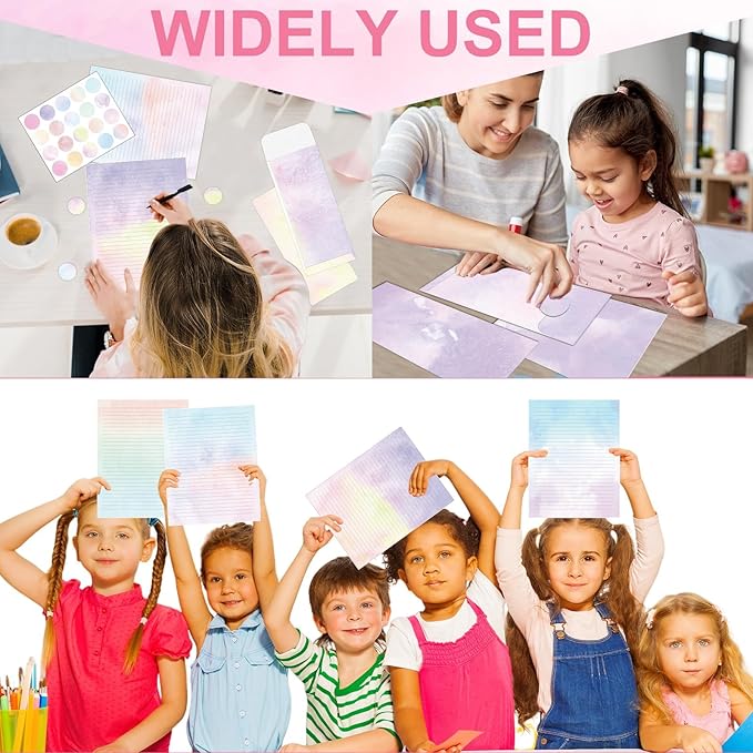 EggSun 250Pcs Watercolor Stationery Paper and Envelope Set with 100 Letterhead Papers and 50 Envelopes, 10 Design for Letter Writing Invitations Computer Holidays Party Notes, 8.5x11 Inch-Lined