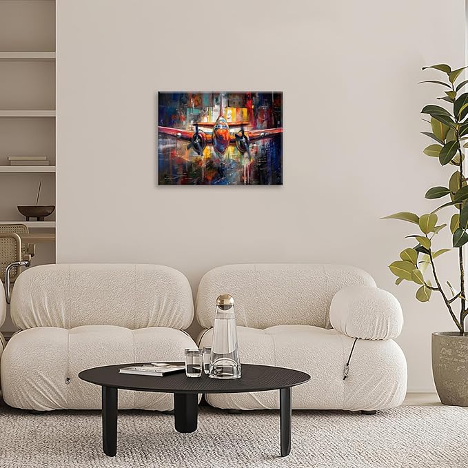 Airplane Wall Art, Graffiti Plane Pictures Wall Decor, Banksy Aviation Canvas Prints Painting, Framed Artwork for Boy Room Bathroom Living Room Bedroom Office Dining Room 16"X12"