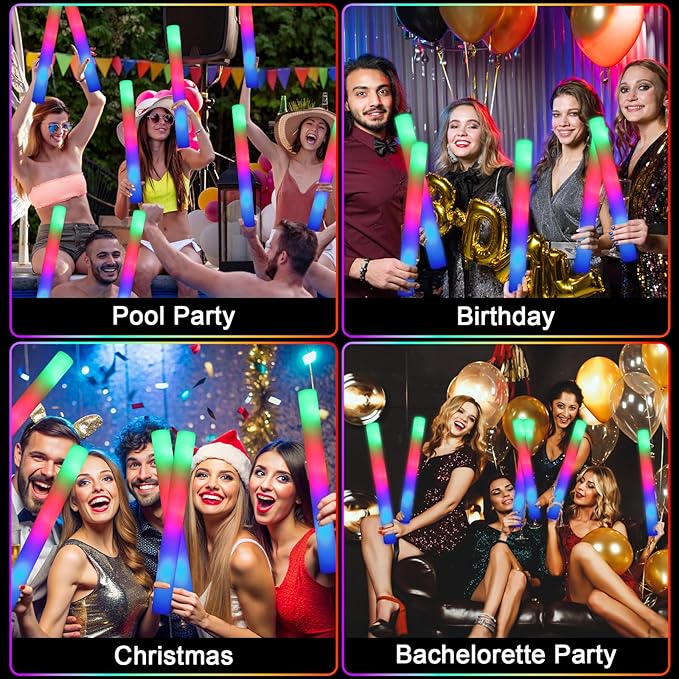 205 PCS Foam Glow Sticks, Glow Sticks Bulk Party Pack, Glow In Tthe Dark Party Supplies, Glow Foam Sticks Bulk with 3 Modes Colorful Flashing, Foam Light up Sticks for Wedding, Raves, Birthday