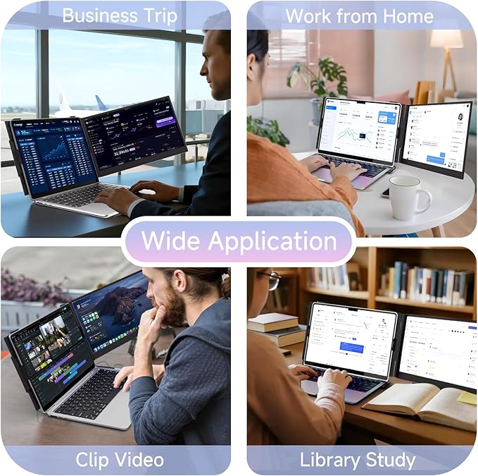 ROYY 14" Laptop Screen Extender, 0.19" Ultra-Thin Portable Monitor, FHD 1080P Dual Screen for 13-17" Laptops, Plug & Play USB-C/HDMI, Travel Monitor Compatible with Windows, Mac, Android, Switch, PS5