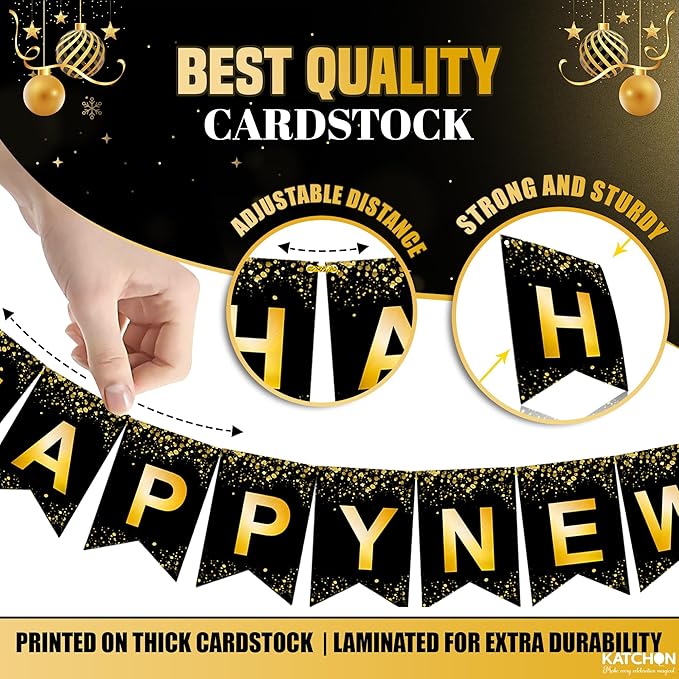 KatchOn, Happy New Year Banner - Large 10 Feet | New Year Sign for New Years Decorations 2026 | New Year's Garland for New Years Eve Party Supplies 2026 | NYE Decorations 2026