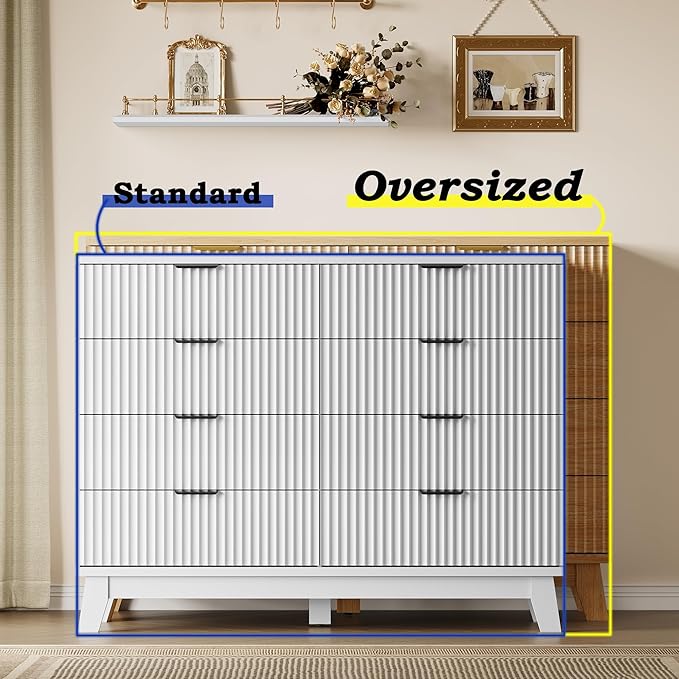 BORNOON 53" Tall Dresser for Bedroom, 8-Drawer Fluted Chest of Drawers, Modern Wood Highboy with Metal Slides and Handles, Anti-Tip Kit, Vertical Clothes Storage Organizer for Apartment, Closet