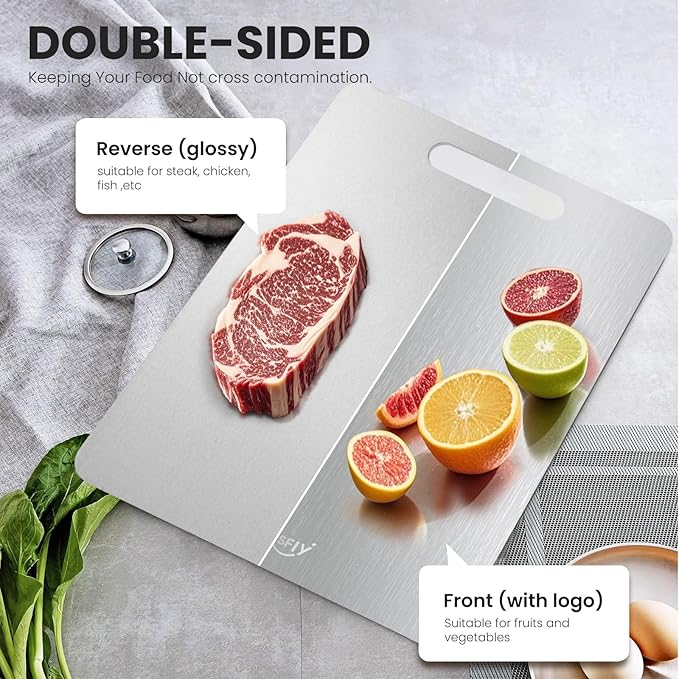 3 Pack Titanium Cutting Board - 100% Pure Titanium Cutting Boards For Kitche,Easy to clean, Double-sided food-grade Cutting Board For Meats, Fruits And Vegetables (3 Pack）