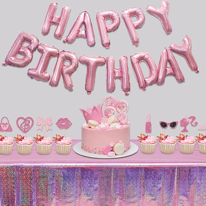 Metallic Pink Happy Birthdays Banner - GREATRIL Party Decorations for Birthdays/Unicorn/Princess/Butterfly Happy Birthdays Letters (Pink)