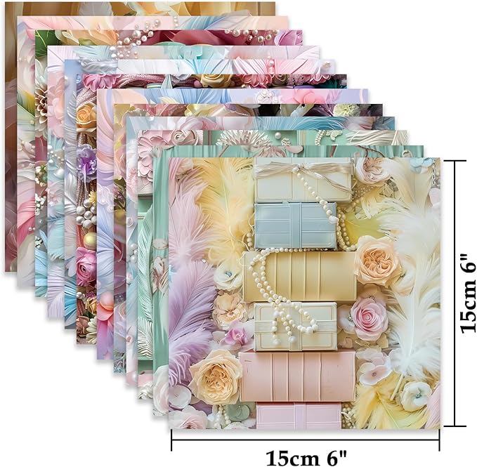 Scrapbook Paper,24 Sheets 6"x 6" Decorative Papers,Single-Sided Vivid Origami Decoupage Paper for Card Making,DIY Album, Hand Account & Travel Diary Craft Projects,Pearl Books