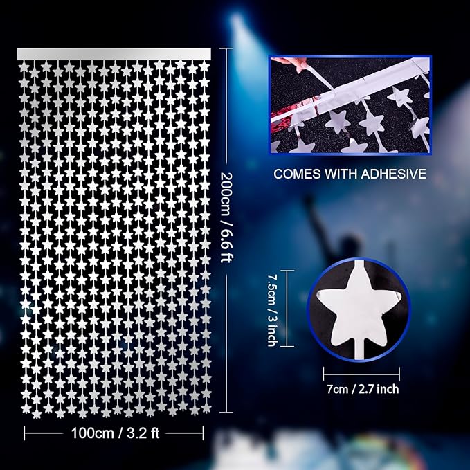 LOLStar 2 Pack Glitter Silver Stars Birthday Decorations 3.3X6.6 ft Each Silver Star Backdrop Foil Fringe Curtains,Perfect for New Year Eve 2026 Twinkle Star Space Celebration Disco Party Decor