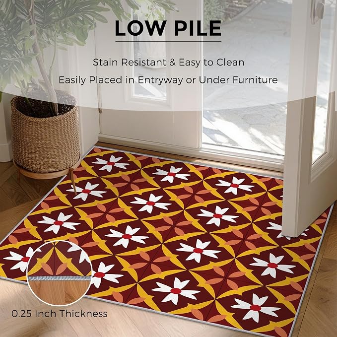 Geometric Flower Rugs for Home Decor, 8x10 ft, Mid Century Modern Area Rugs for Living Room, Soft Non Slip Washable Retro Floral Carpet Bedroom Decorations Dt-Ghf-69