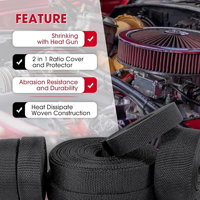 2 in 1 Heat Shrink Braided Sleeving Fabric Tubing-Ideal fit Irregular Shape Hose/Cable/Wire (1"(25mm), 80FT)