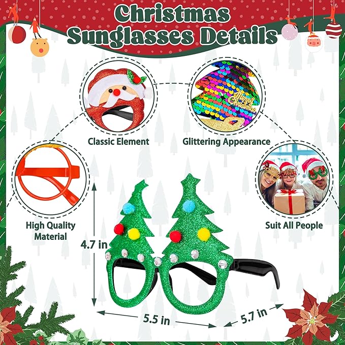 Christmas Party Favors, Cute Christmas Glasses Headbands Set, Christmas Headwear, Christmas Glasses Frame