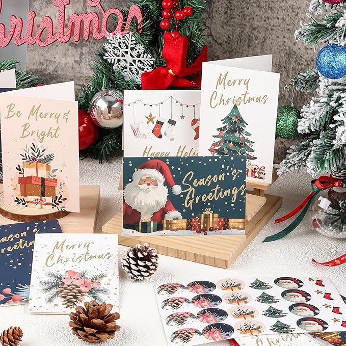 FUHITIM Christmas Cards Assortment, 24 Pcs Greeting and New Years Cards with 6 Designs for Christmas, Holiday, New Year Gift (4x6 Inch)