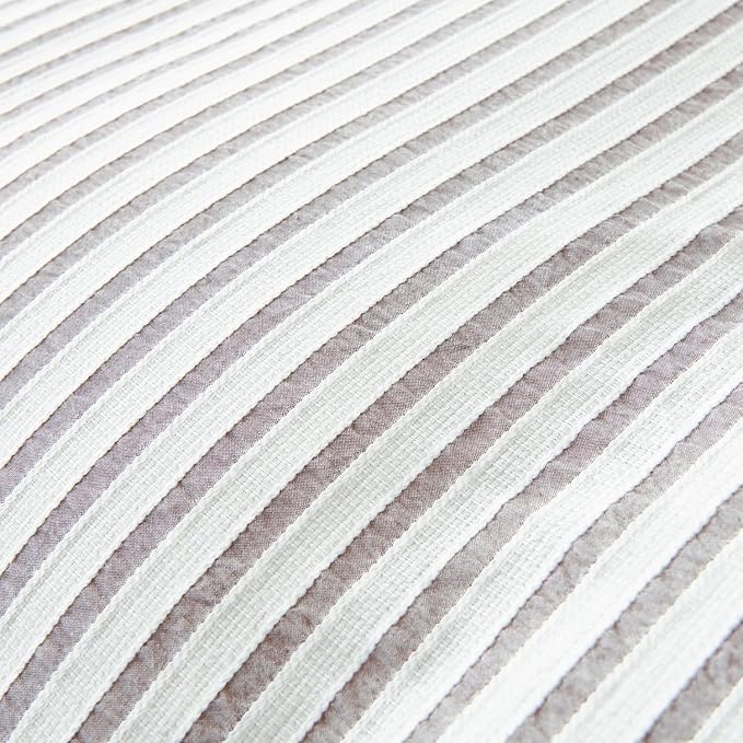 King Grey Duvet Cover Striped Washed Microfiber Jacquard 3 Pieces Bedding Set, Grey White Vertical Ticking Stripes Pattern Comforter Cover with Zipper Closure Breathable Durable Soft Comfy