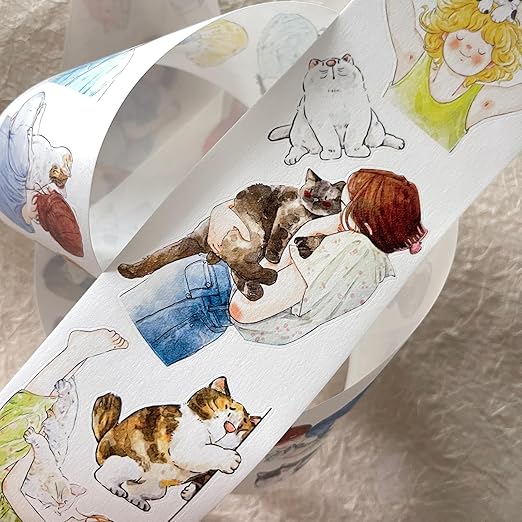 DingDing Vol9-32 My Pet Baby,Pre-Cut Washi Paper PET Tape Stickers,Original Design Vintage Girls&Cute Pets Playing,for Scrapbook Supplies,Scrapbook Tape, Journaling Stickers,Bullet Journals