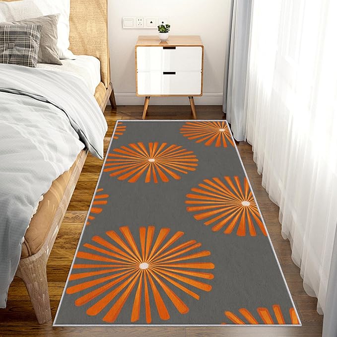 Mid Century Modern Runner Rug 4x12, Sunburst Starburst Design, Retro Geometric Area Rug, Washable Non-Slip Floor Carpet Runner for Bedroom, Dining Room, Living Room Aisle