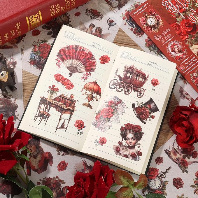 Auguro Vintage Ephemera Sticker 24 Sheets precut 300 washi Stickers Paper Journal Stickers for Adults People Scrapbook Stickers Scrapbooking Supplies