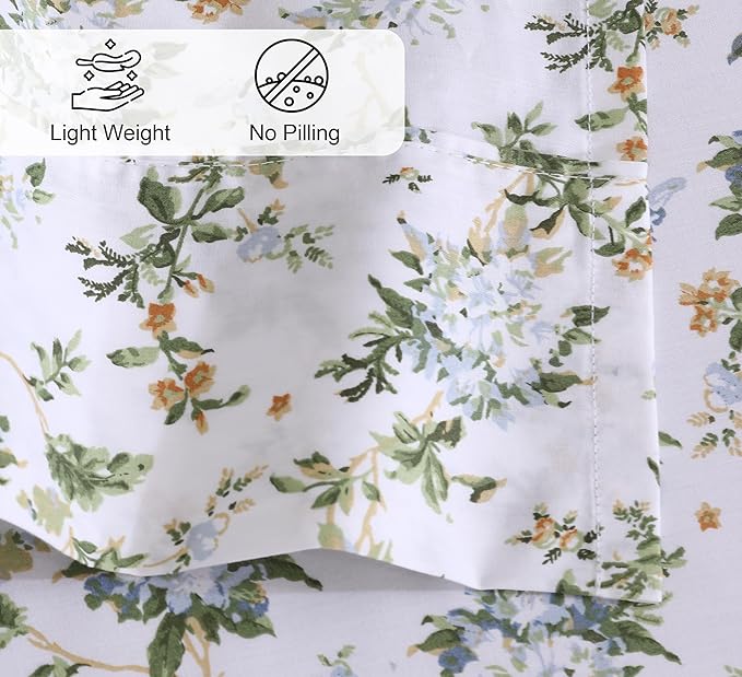 RUVANTI 100% Cotton Full Size Bed Sheets, 4 Pieces, Soft & Breathable Percale Weave Bedding, Deep Pocket 16", Hotel Standard, Crisp Cool Feel, Durable, Perfect Sheet Set Floral, Heritage