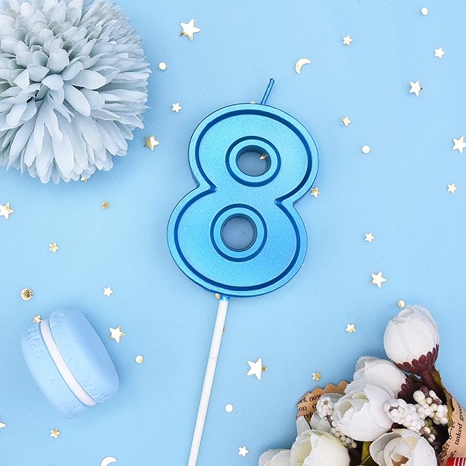 PHD CAKE 2.76 Inch Luxe Blue 8 Number Birthday Candles, Blue Number Candles, Cake Number Candles, Party Celebration