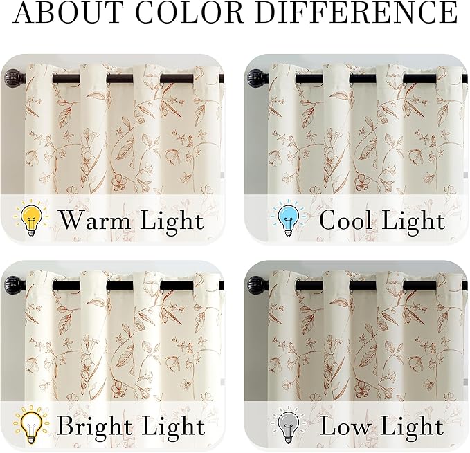 ChrisDowa Beige 100% Blackout Curtains 108 Inches Long 2 Panels for Bedroom Living Room Brown Flower Patterned Room Darkening Thermal Insulated Soundproof Grommet Window Treatments Drapes,52X108