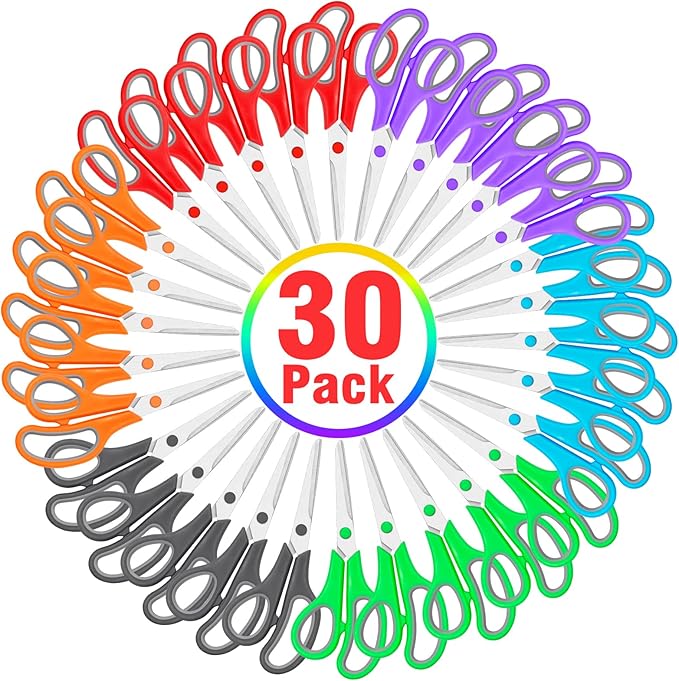 30 Packs Scissors Bulk, 8 Inch Scissors All Purpose Sharp Sewing Fabric Shears for Office Home School Supplies, Middle/High School Student Teacher Classroom Craft Scissor, Comfort Right/Left Handles