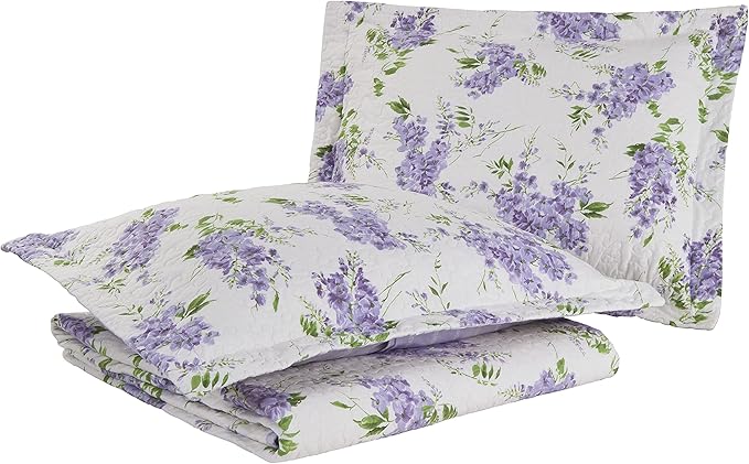 Laura Ashley - Twin Quilt Set, Reversible Cotton Bedding with Matching Sham, Lightweight Decor for All Seasons (Keighley Lilac, Twin)