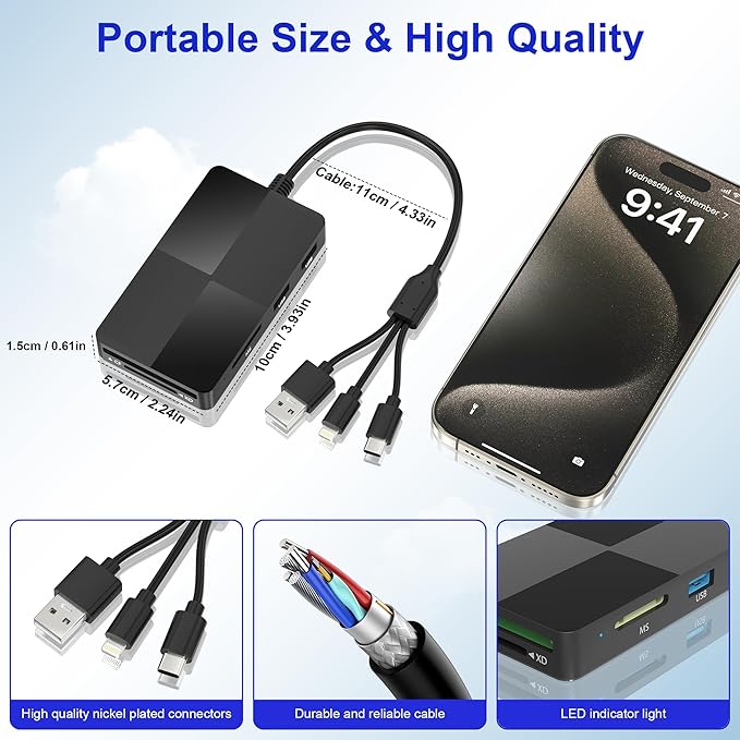 Memory Stick Pro Duo Adapter for iPhone/USB C/PC - 8 in 1 SD/TF/CF/MS/XD Picture Card Reader & 3 USB 2.0, Multi Memory Card Reader USB C Lightning OTG Adapter Memory Stick pro Duo Reader for iPhone