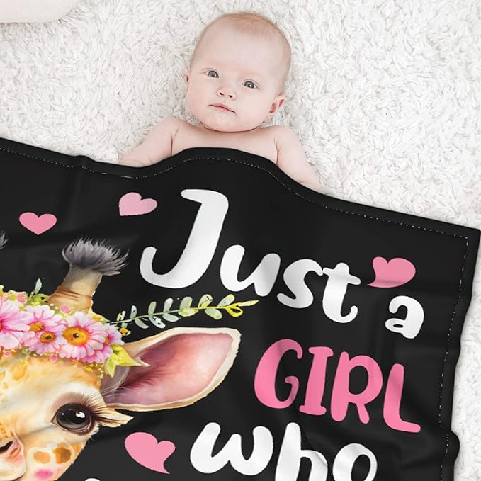 Just A Girl Who Loves Giraffes Blanket Lightweight Cozy Flannel Fleece Throw Blanket Best Gift Home Decor for Bed Couch Outdoor Camping 120"x90" King for Family