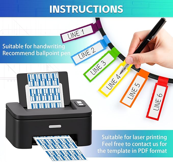 360PCS Cable Labels, 12 Colors Waterproof Cable Tags Wire Cord Label for Electronics Cable Management, Self Adhesive Color Border Cord Labels for Laser Printer and Handwriting