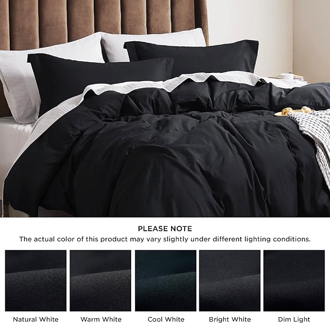 Bedsure Duvet Cover California King Size - Soft Double Brushed Bedding Set for Kids & Adults, Zipper Closure, 3 Pieces, Includes 1 Duvet Cover (104"x98") & 2 Pillow Shams, NO Comforter, Black