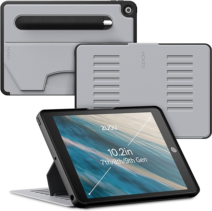 ZUGU CASE for 10.2 Inch iPad 7th / 8th / 9th Generation Case (2021/2020/2019), Protective, Thin, Sleek Design, Magnetic Stand, Sleep/Wake Cover, Magnetic Cover, Arctic Gray