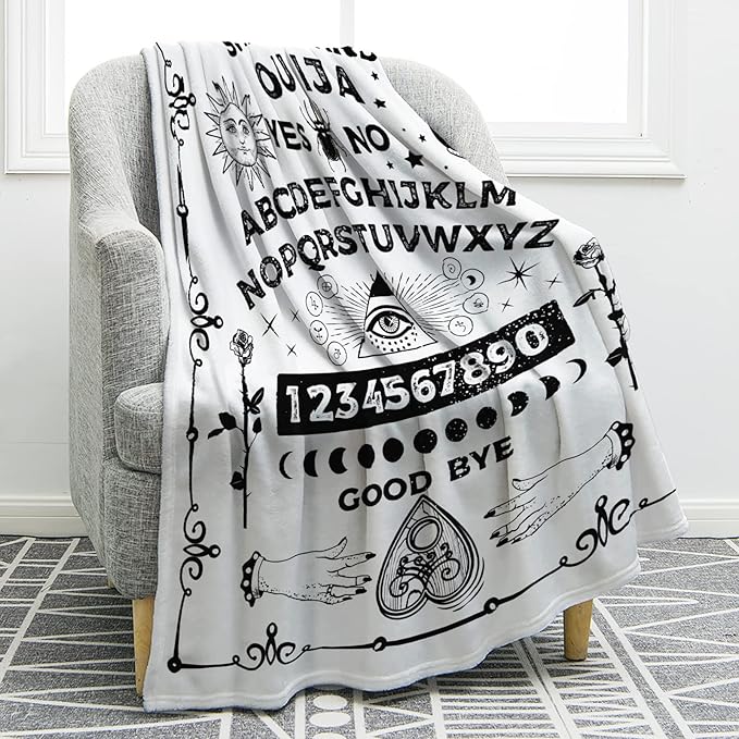 Jekeno Ouija Board Blanket Gifts for Women Men Kids Girls Boys Mother's Day for Mom Dad Home Bedroom Gothic Witch Decor Soft Throw Blankets White 50"x60"